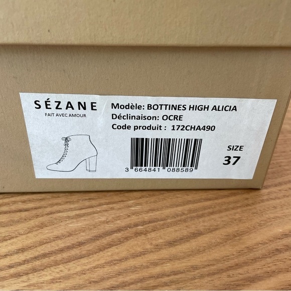 Sezane Alicia Heeled Booties 6.5 NIB Lace Up Suede Leather French Almond Toe - Picture 11 of 15